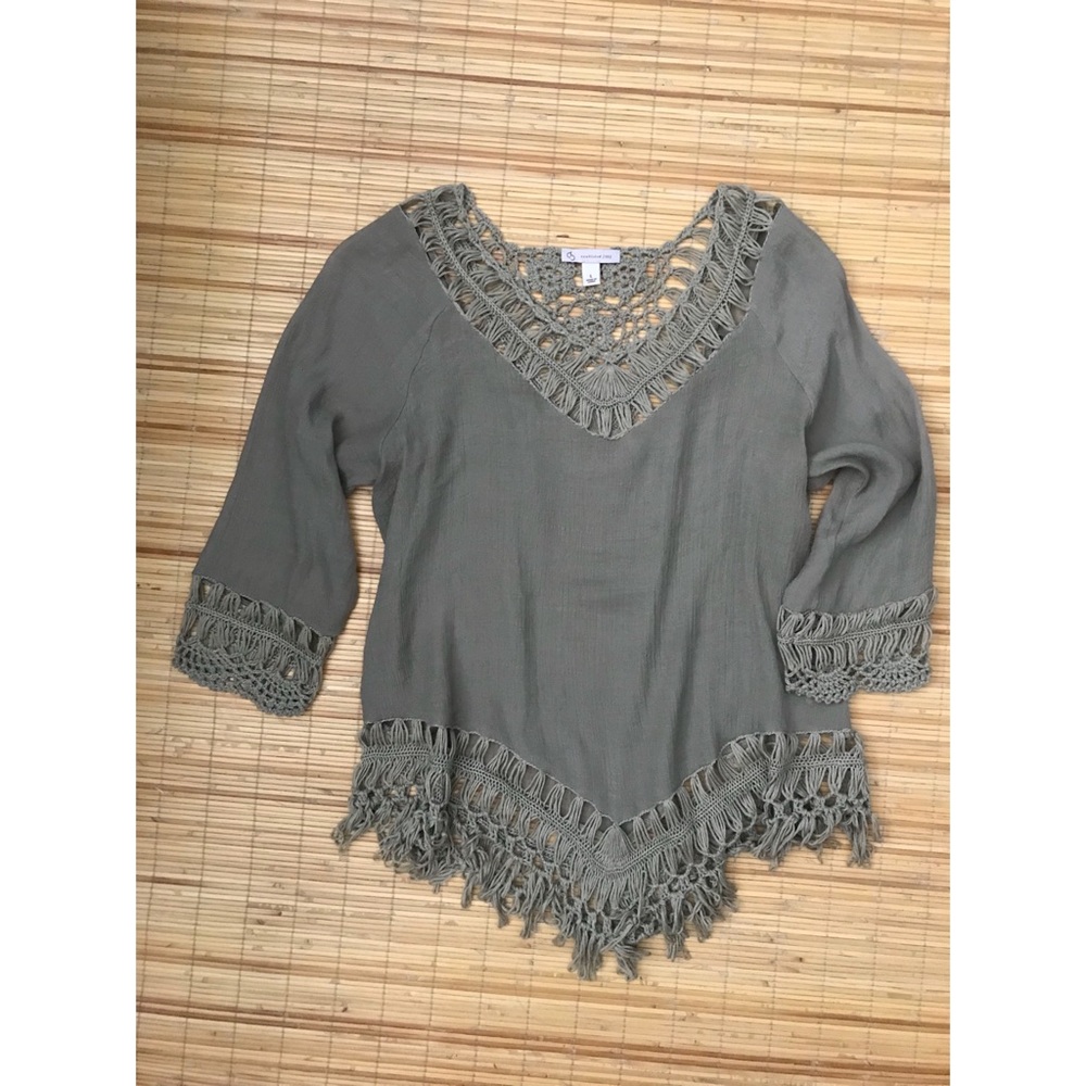 🍂 V-Neck Pullover Blouse // Crochet Fringe